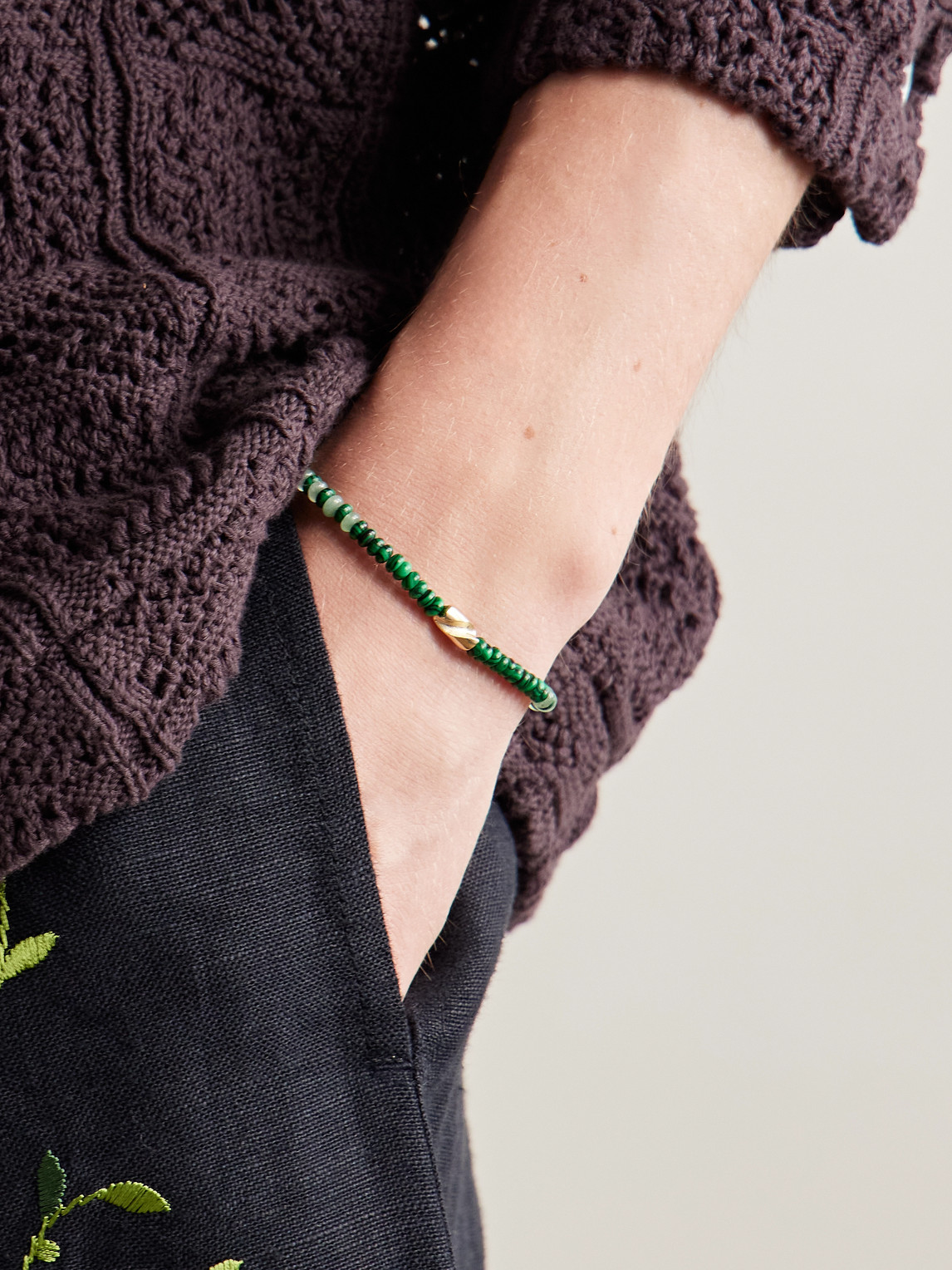 Luis Morais 14-karat Gold Malachite Beaded Bracelet