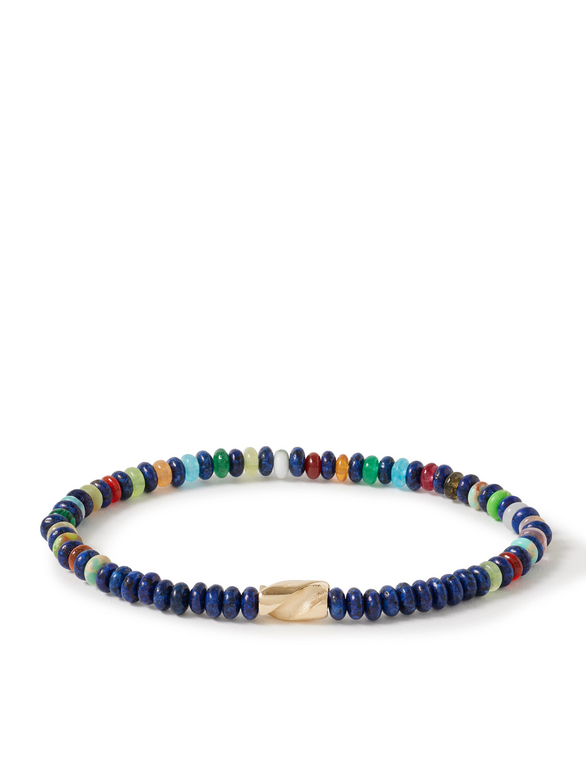 14-Karat Gold, Lapis Lazuli and Agare Beaded Bracelet