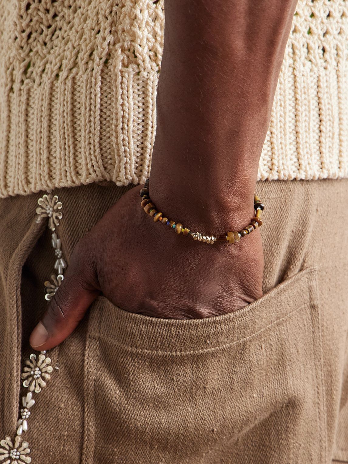 Luis Morais 14-karat Gold Tiger's Eye Beaded Bracelet