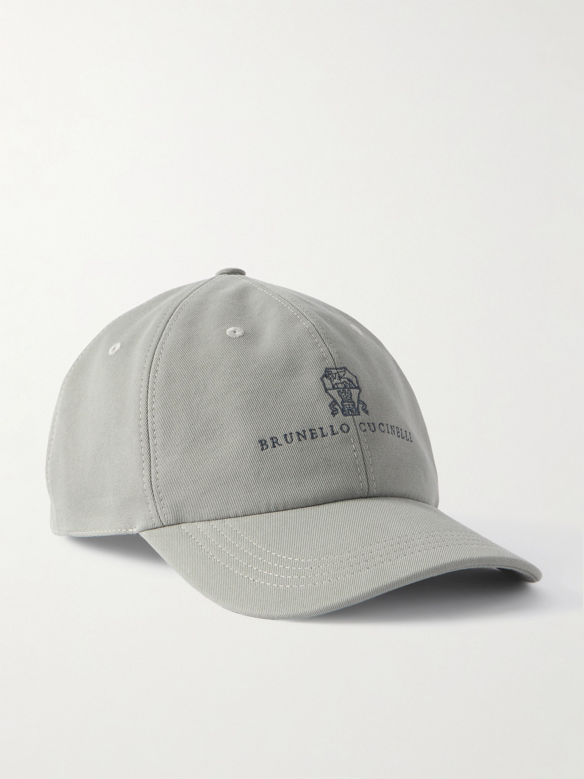 Brunello Cucinelli Logo-embroidered Leather-trimmed Cotton-twill Baseball Cap In Gray