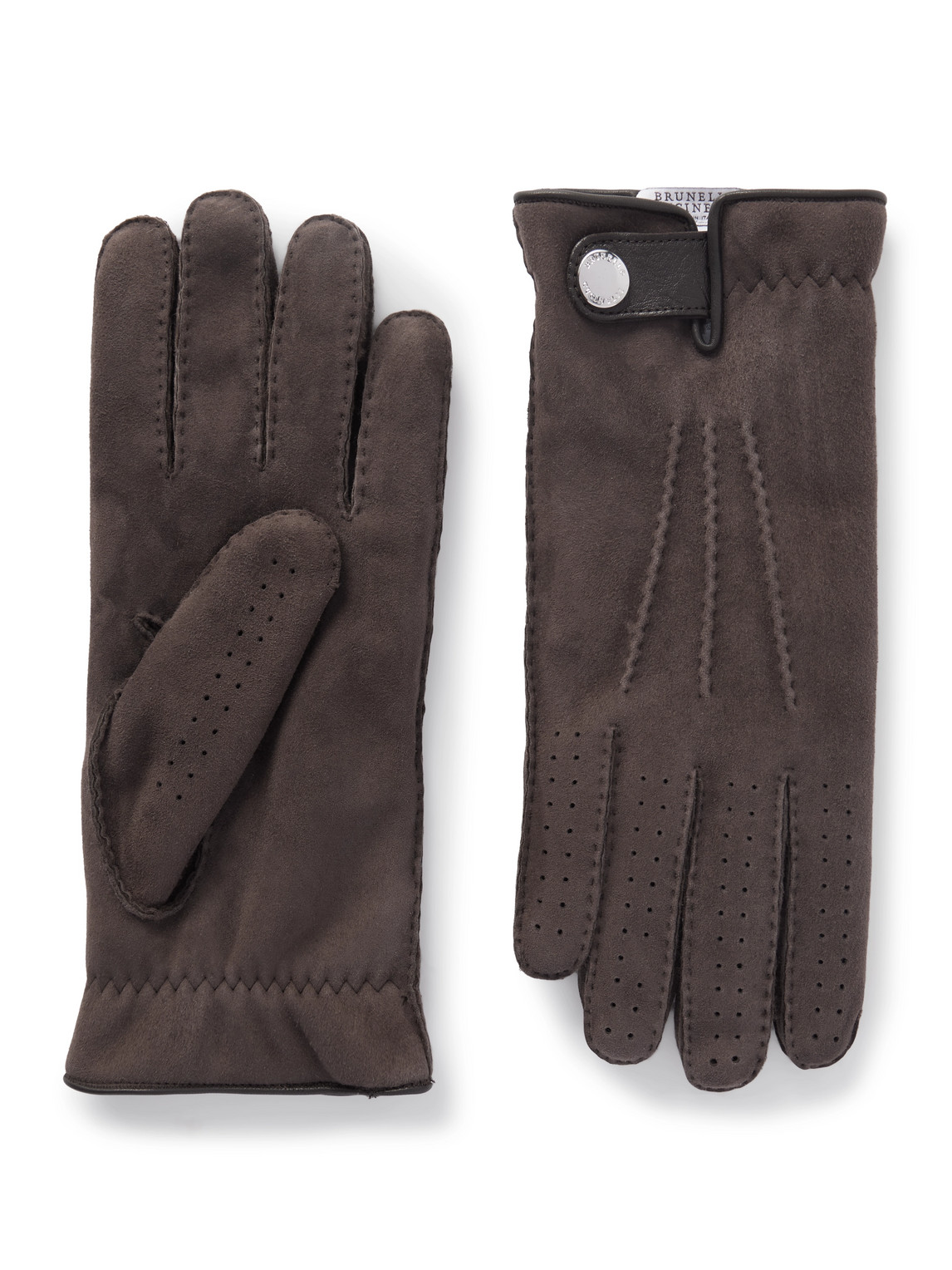 Brunello Cucinelli Leather-trimmed Suede Gloves