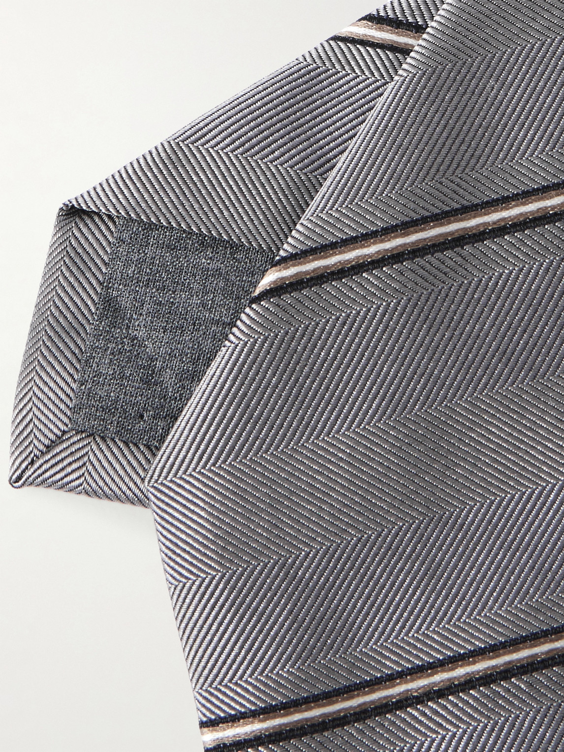 Brunello Cucinelli 8cm Striped Silk-herringbone Tie In Gray