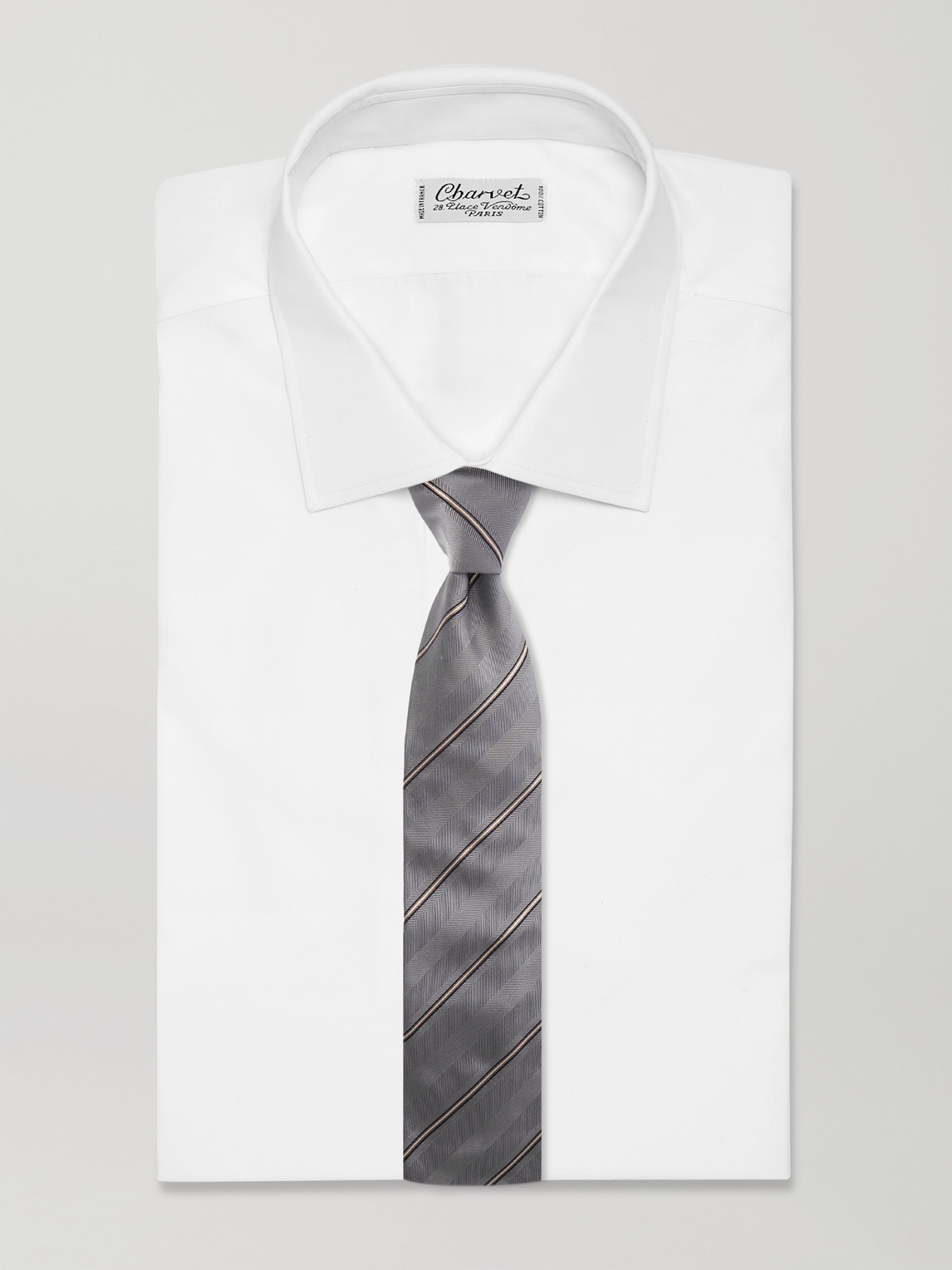 Brunello Cucinelli 8cm Striped Silk-herringbone Tie In Gray