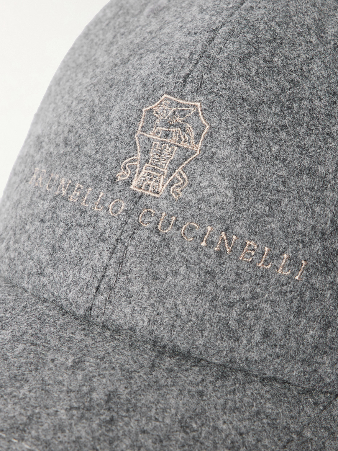 Brunello Cucinelli Logo-embroidered Leather-trimmed Wool-flannel Baseball Cap