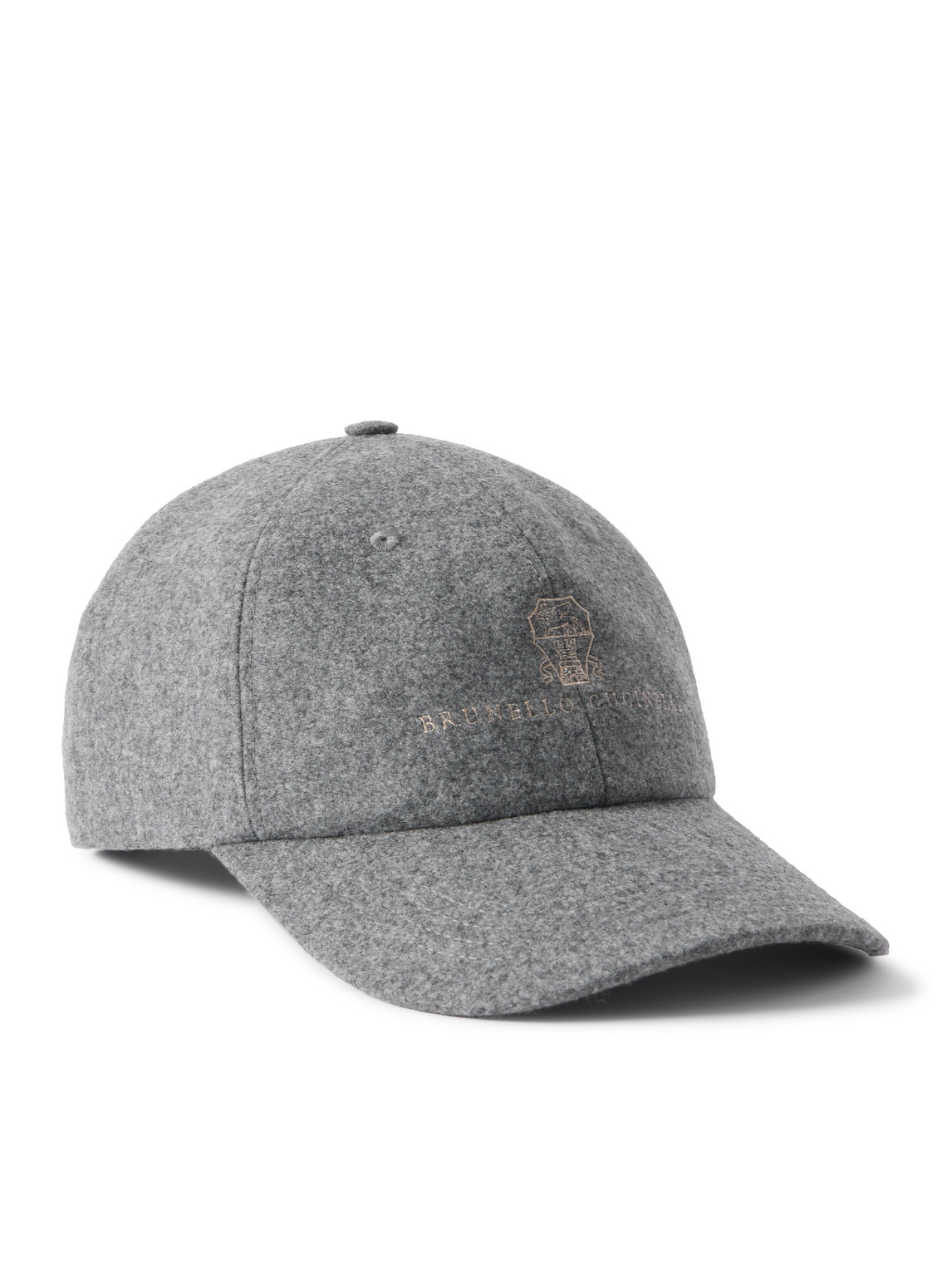 Brunello Cucinelli Logo-embroidered Leather-trimmed Wool-flannel Baseball Cap