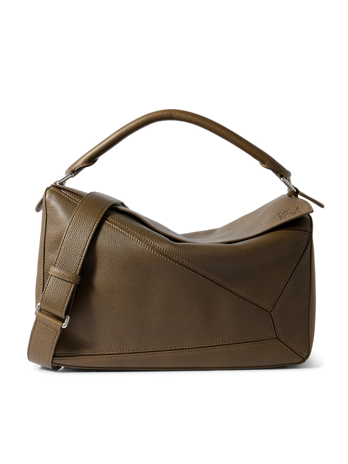 Puzzle Edge Large Logo-Debossed Full-Grain Leather Messenger Bag