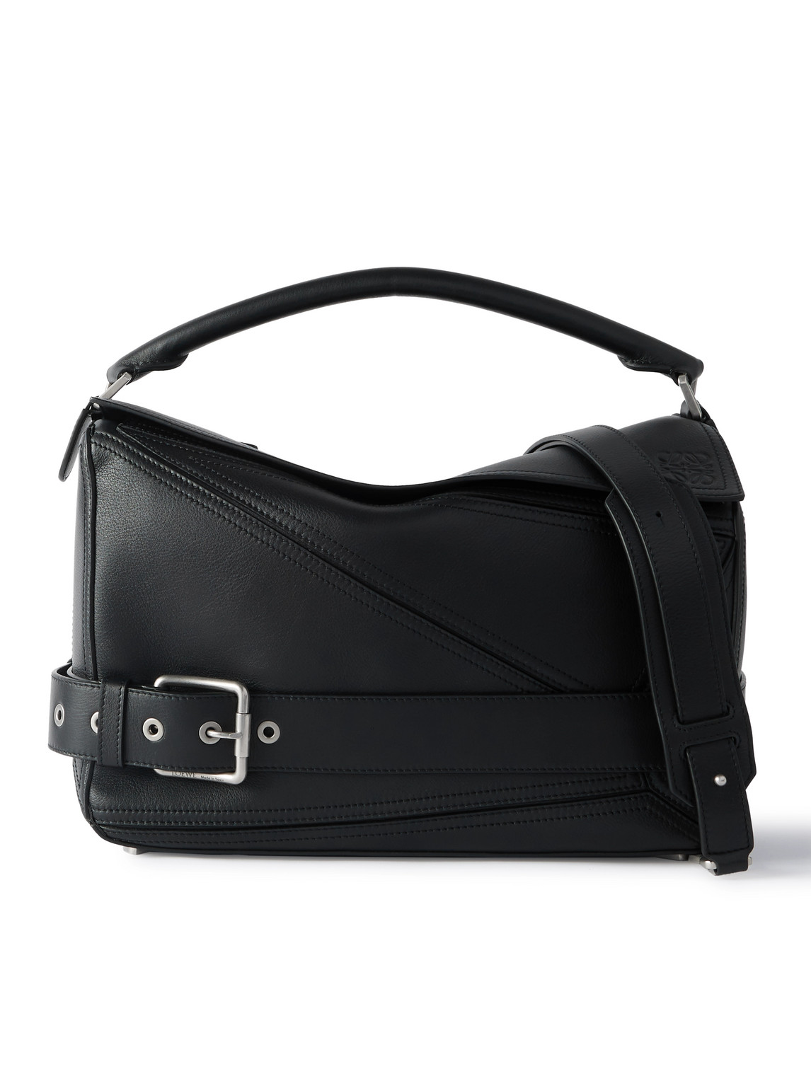Puzzle Biker Large Buckled Leather Messenger Bag