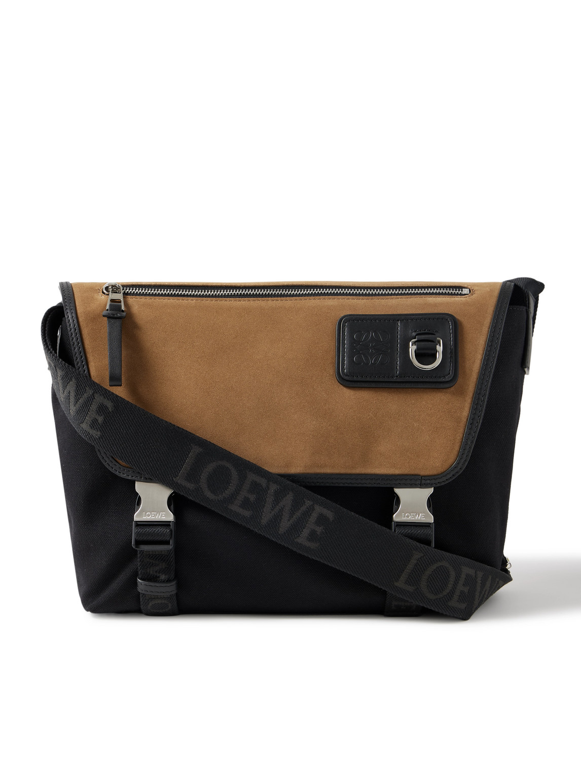 Loewe Leather-trimmed Suede And Canvas Messenger Bag