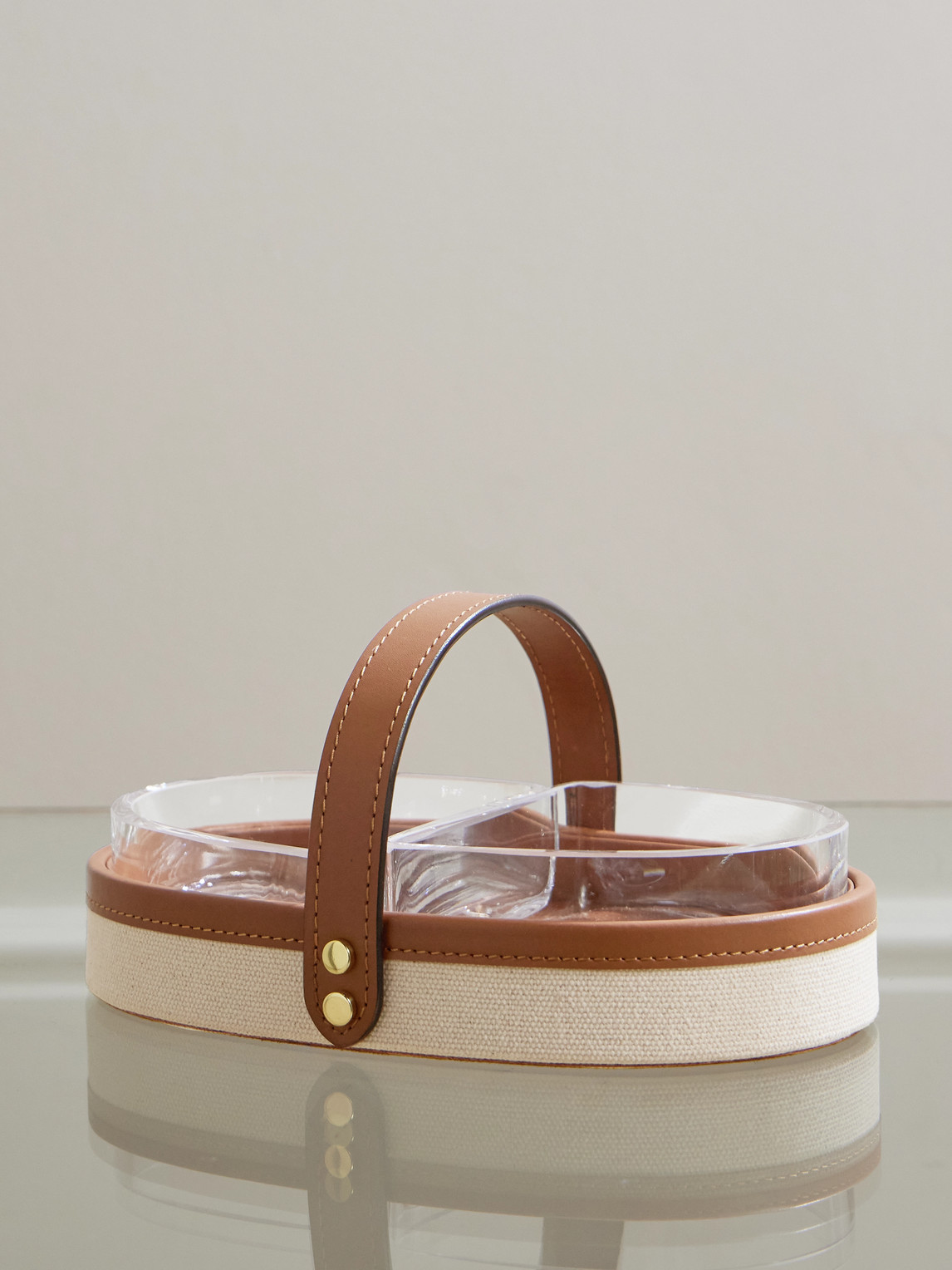 Ralph Lauren Garrett Canvas, Leather And Glass Nut Bowl In Brown