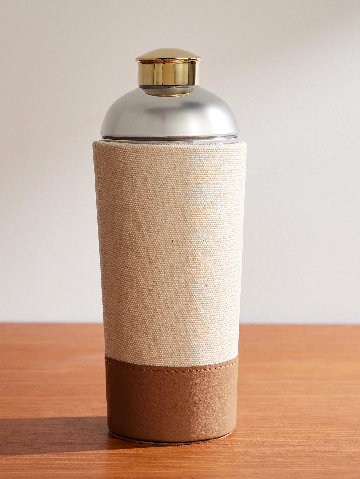 Garrett Silver- and Gold-Tone, Canvas and Leather Cocktail Shaker