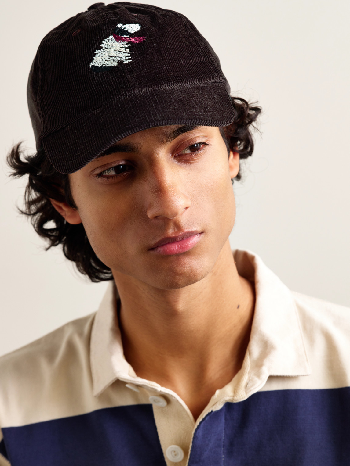 Drake's Him Embroidered Cotton-corduroy Baseball Cap In Brown