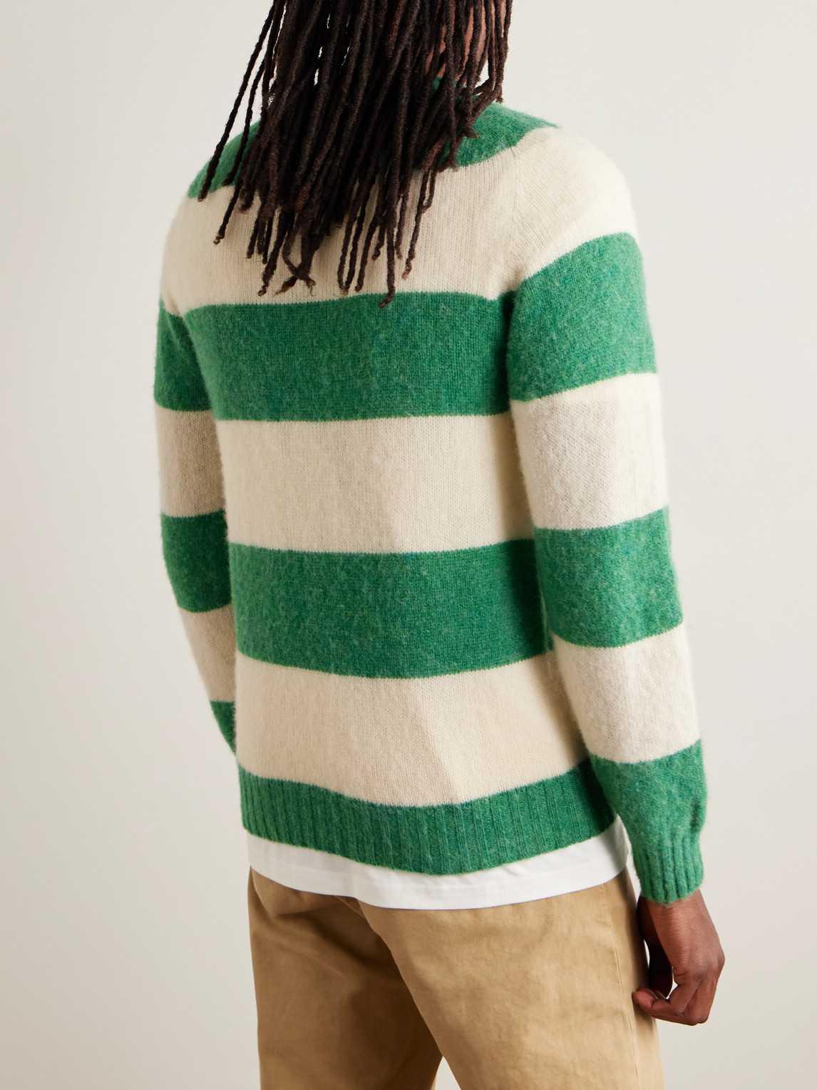  Drake's - Him Striped Wool Sweater - Men - Green - M 