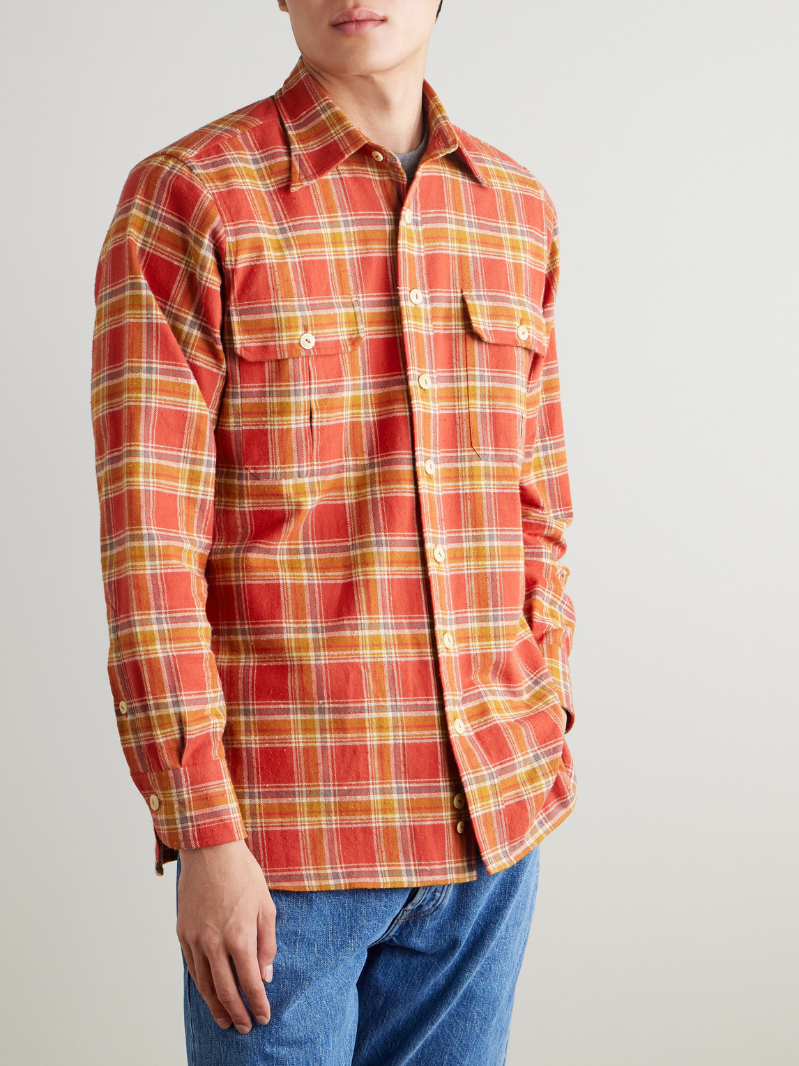  Drake's - Him Checked Cotton-flannel Shirt - Men - Red - Xs 