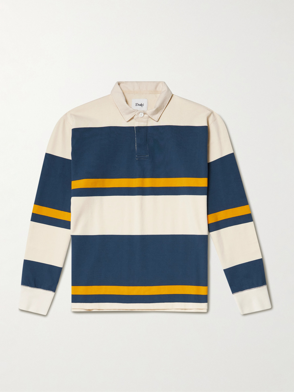 Drake's Him Twill-trimmed Striped Cotton-jersey Polo Shirt In Blue