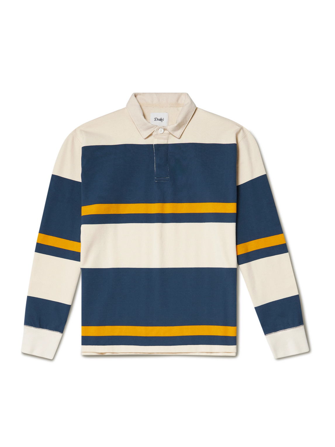 Drake's Him Twill-trimmed Striped Cotton-jersey Polo Shirt In Blue