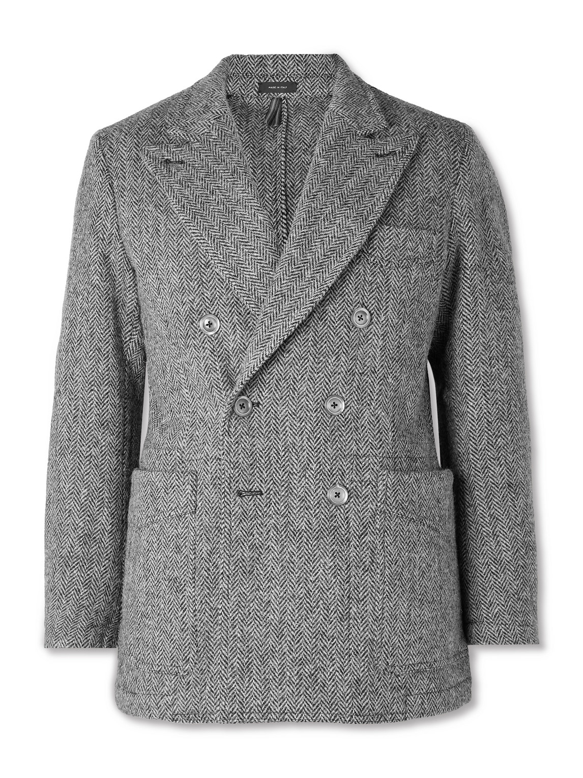 Drake's Him Games Double-breasted Herringbone Wool-tweed Blazer In Gray