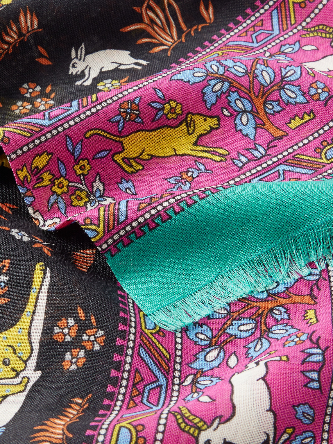  Drake's - Him Mughal Fringed Printed Wool And Silk-blend Scarf - Men - Black 