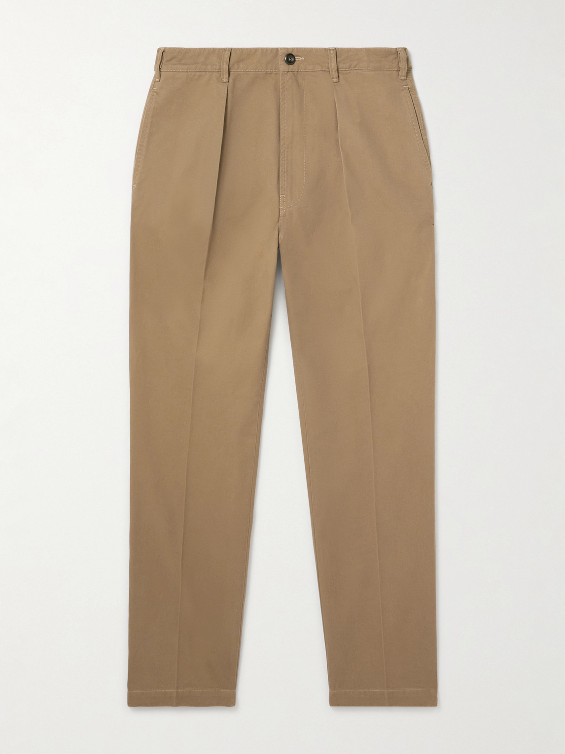 Drake's Him Games Tapered Pleated Cotton-twill Trousers In Brown