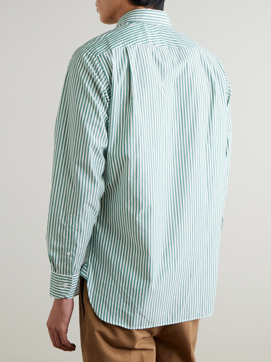  Drake's - Him Striped Cotton-poplin Shirt - Men - Green - Xs 