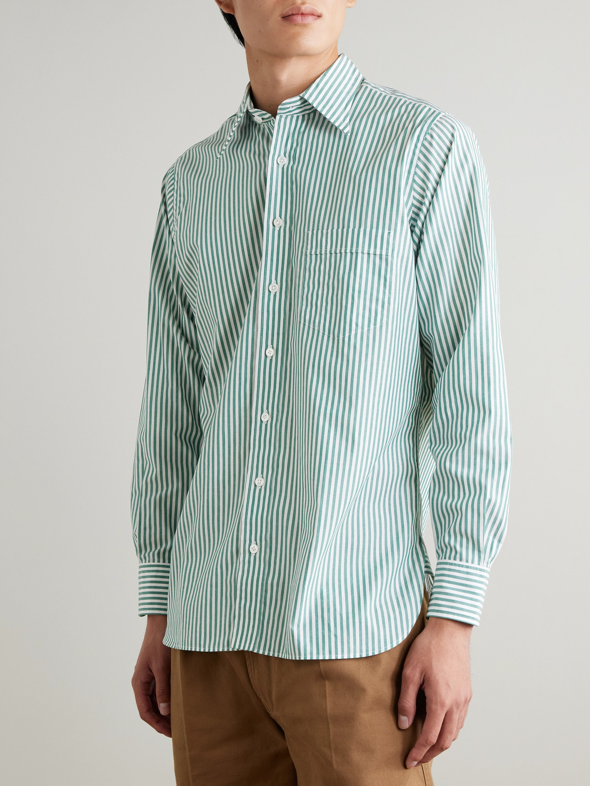  Drake's - Him Striped Cotton-poplin Shirt - Men - Green - Xs 