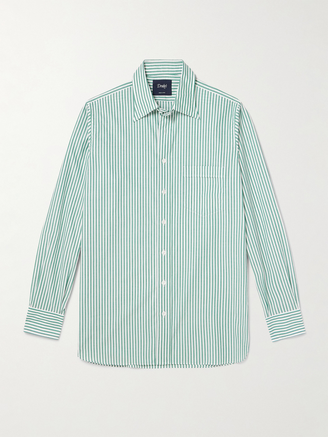 Drake's Him Striped Cotton-poplin Shirt In Green