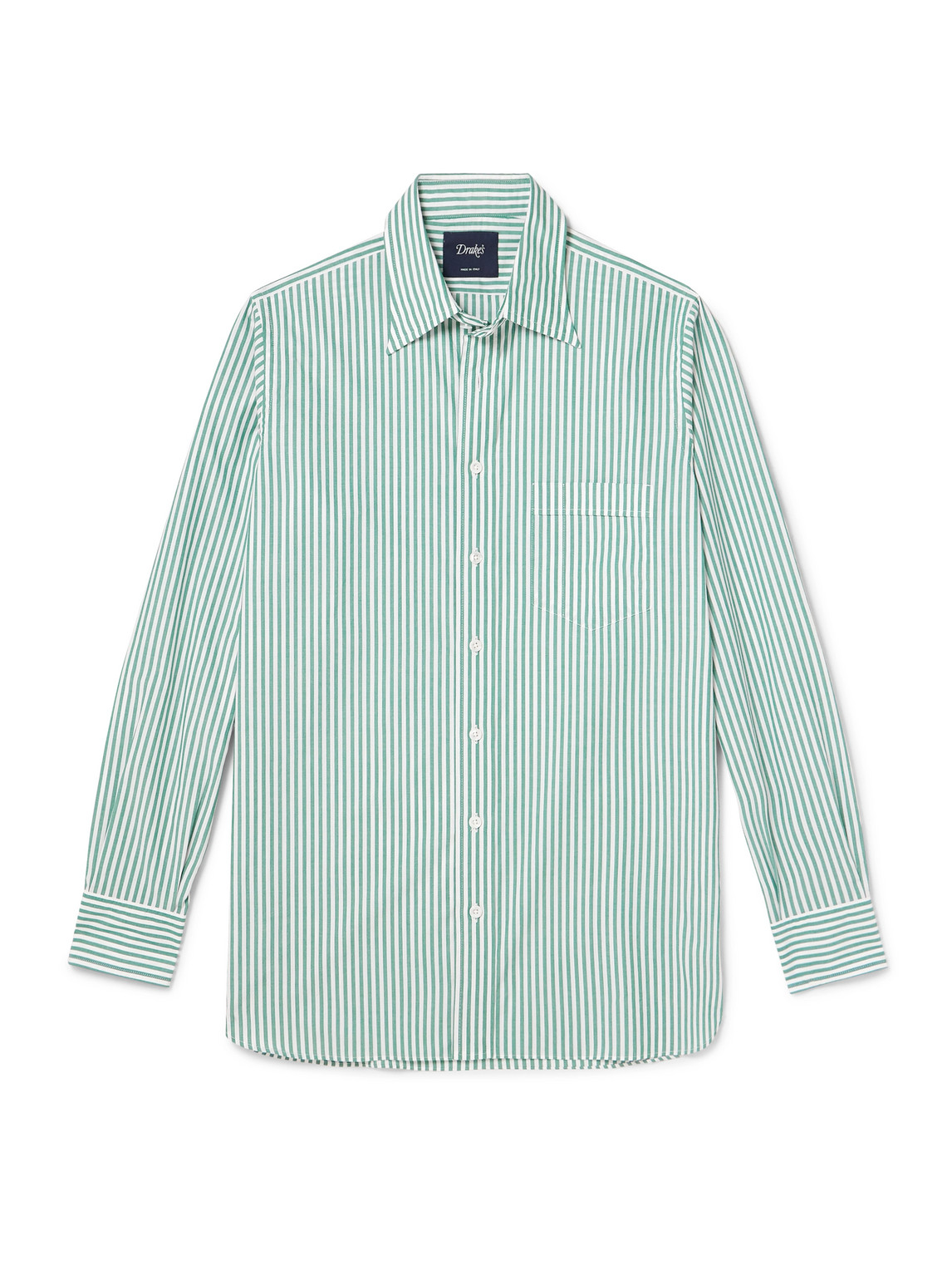 Drake's Him Striped Cotton-poplin Shirt In Green