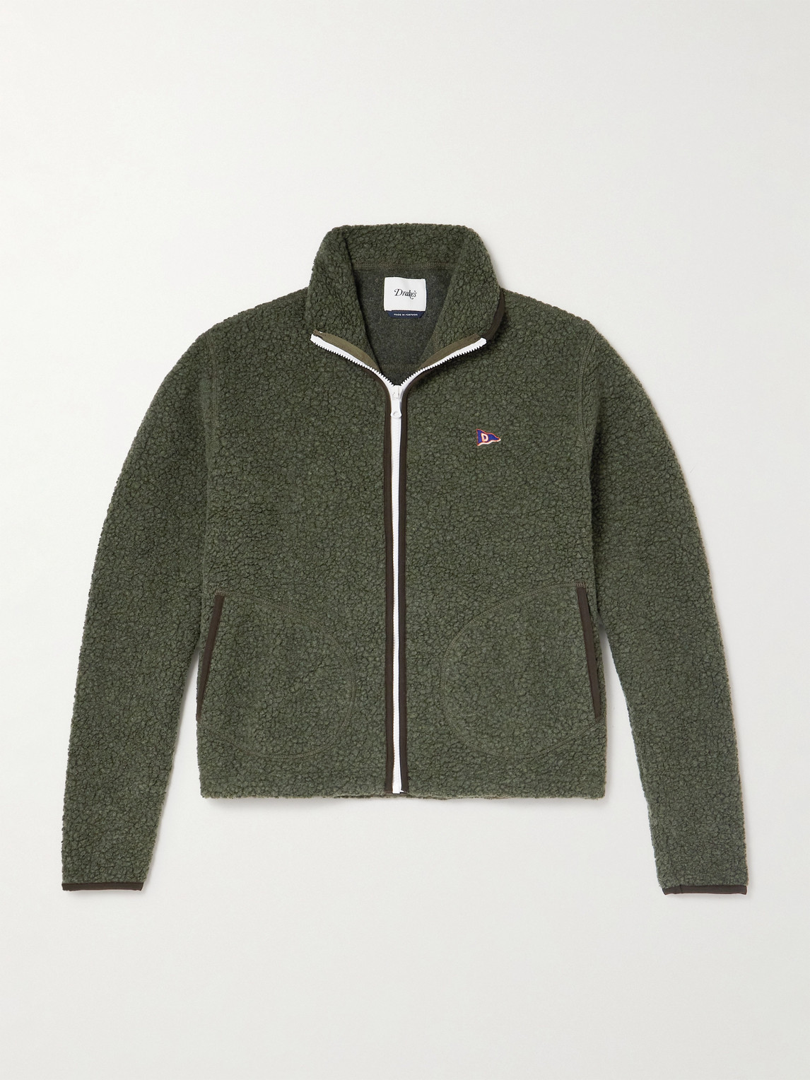Drake's Him Logo-embroidered Wool-blend Fleece Jacket In Green