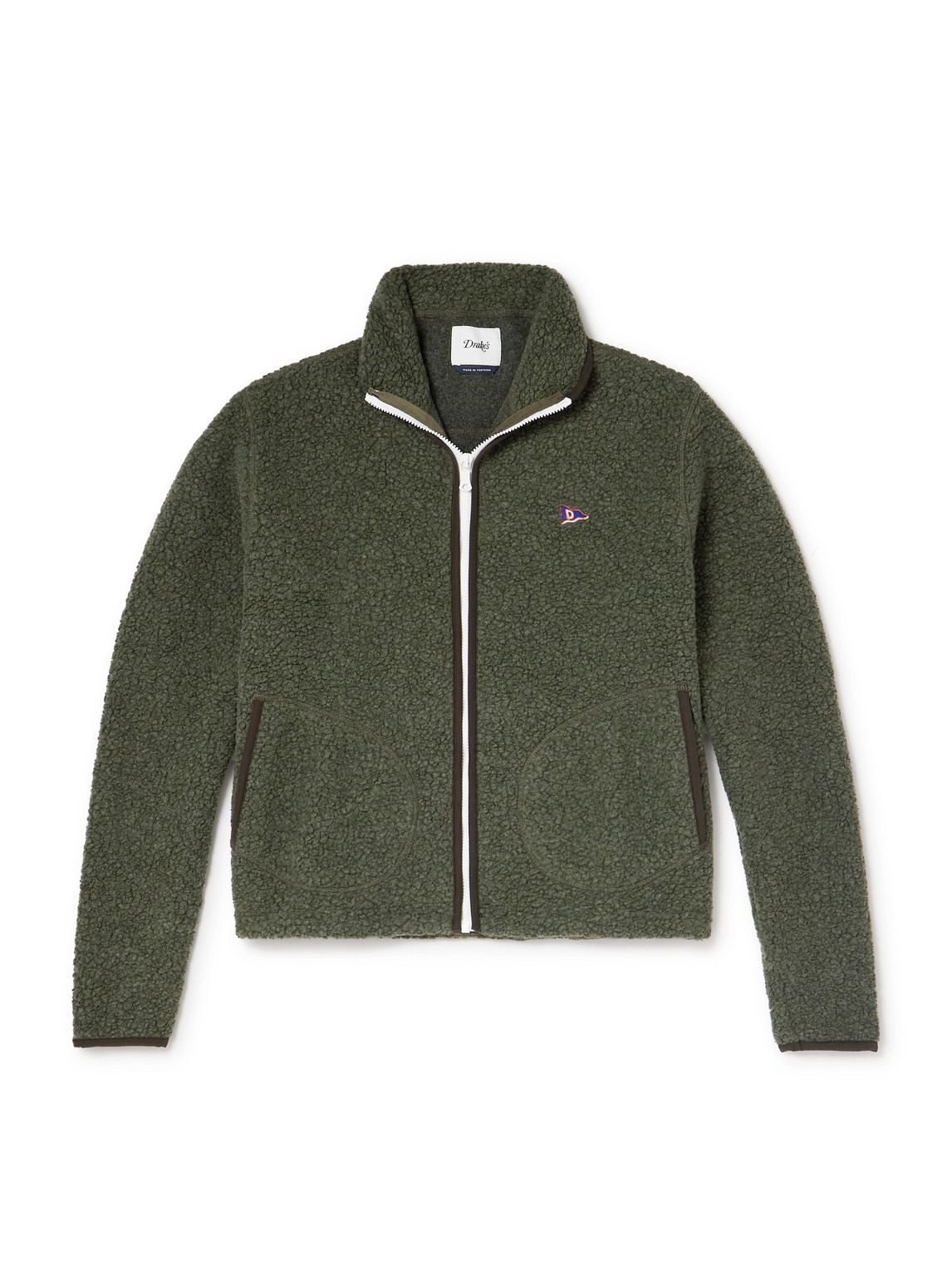 Drake's Him Logo-embroidered Wool-blend Fleece Jacket In Green
