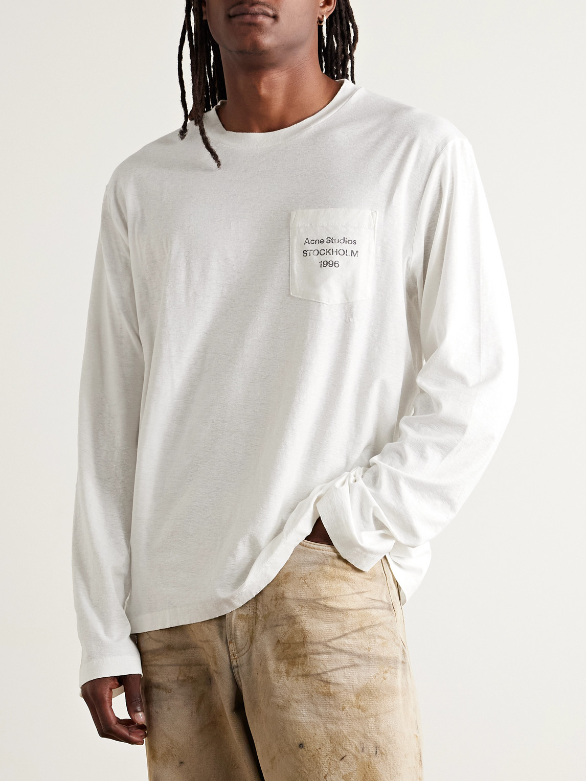 Acne Studios Edden U 1996 Logo-print Cotton And Hemp-blend T-shirt In White