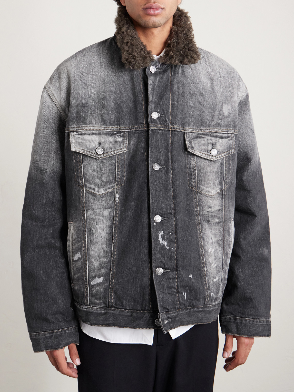  Acne Studios - Robert Plush-trimmed Padded Distressed Denim Jacket - Men - Black - Xs 