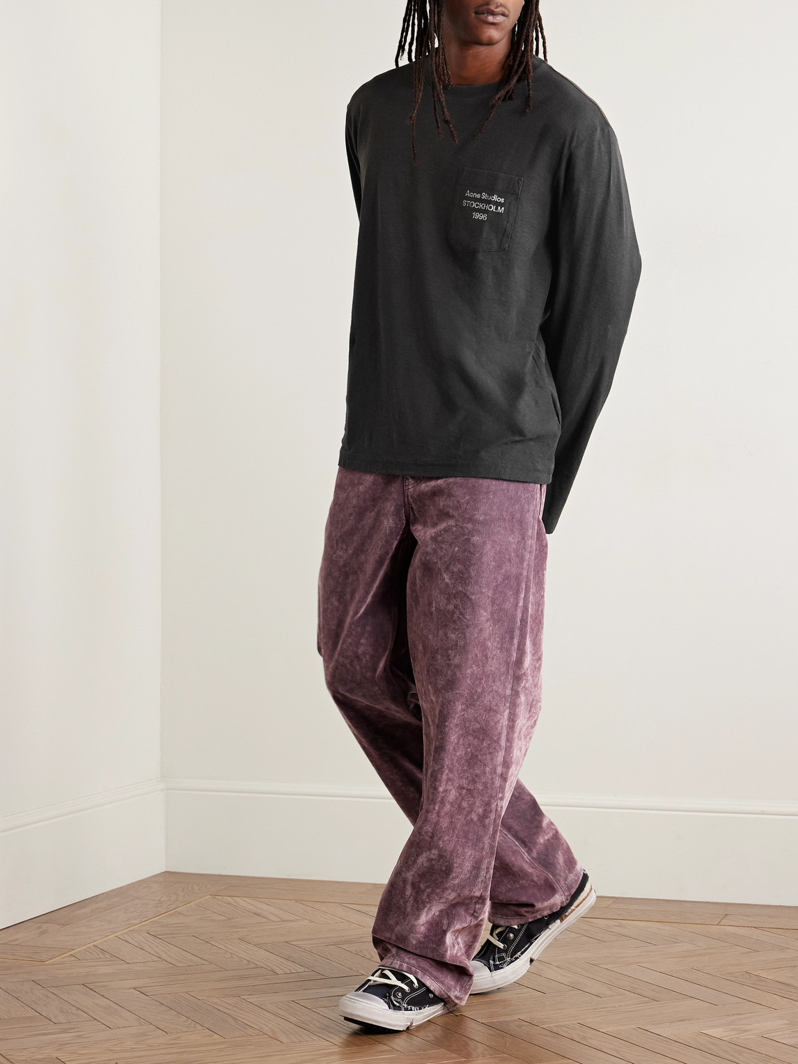 Acne Studios Edden U 1996 Logo-print Cotton And Hemp-blend T-shirt In Black