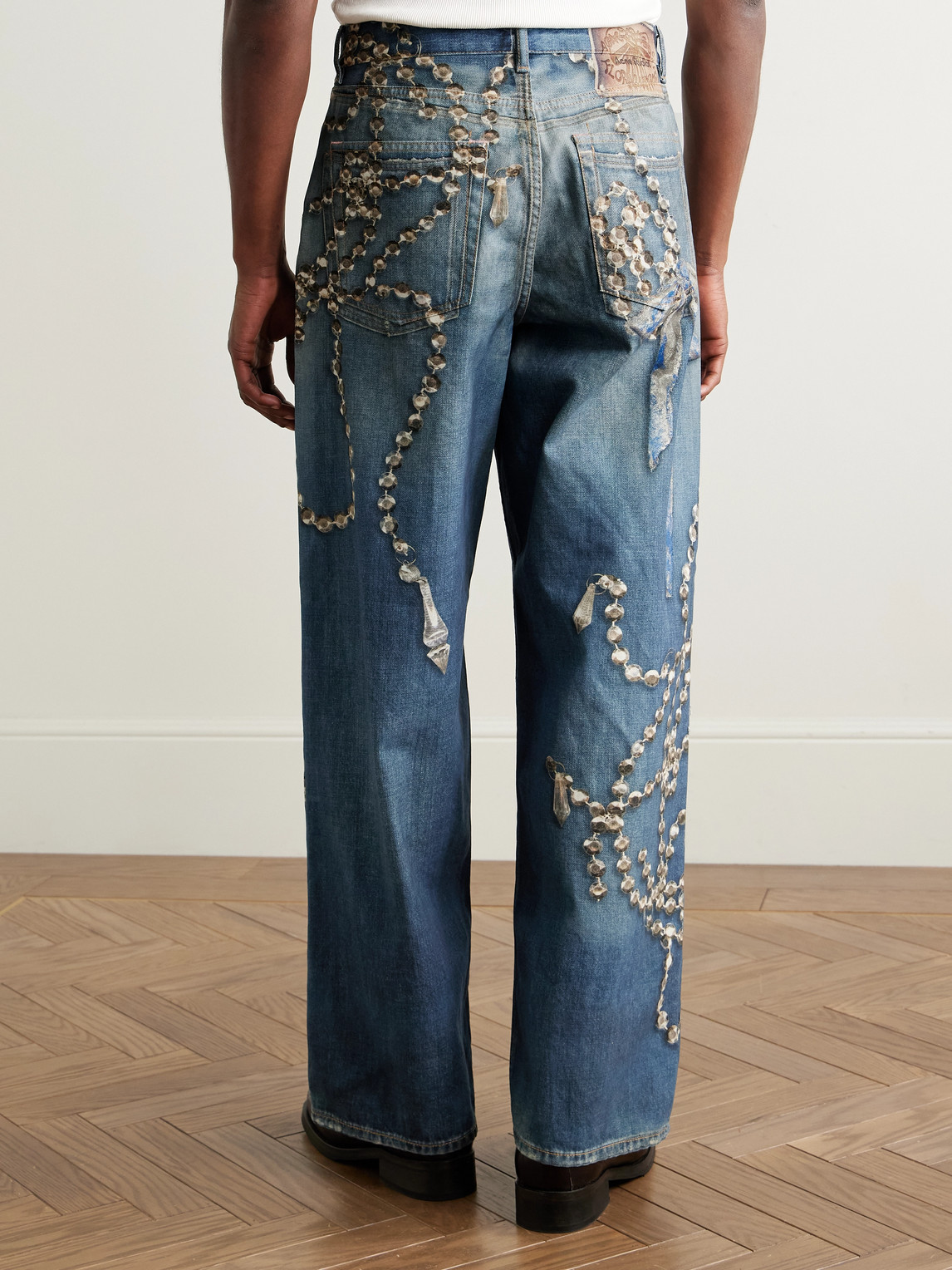 Acne Studios Mens Mid Blue 1981 Graphic-print Loose-fit Denim Jeans In Blue