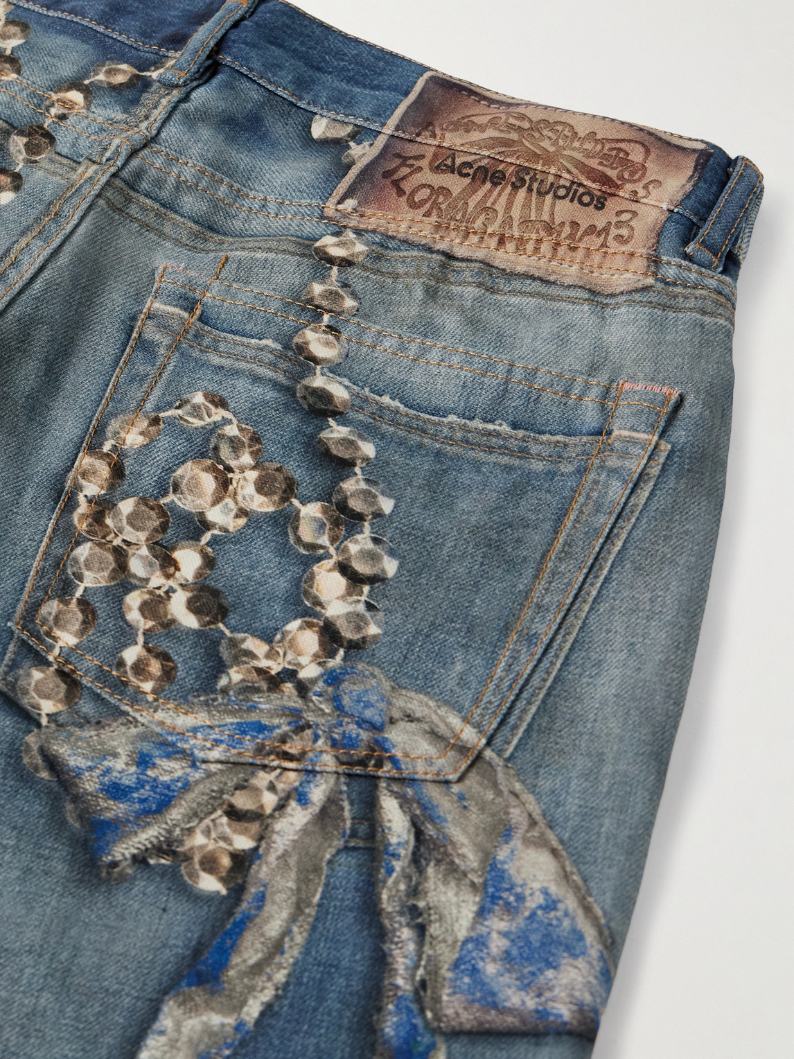 Acne Studios Mens Mid Blue 1981 Graphic-print Loose-fit Denim Jeans In Blue