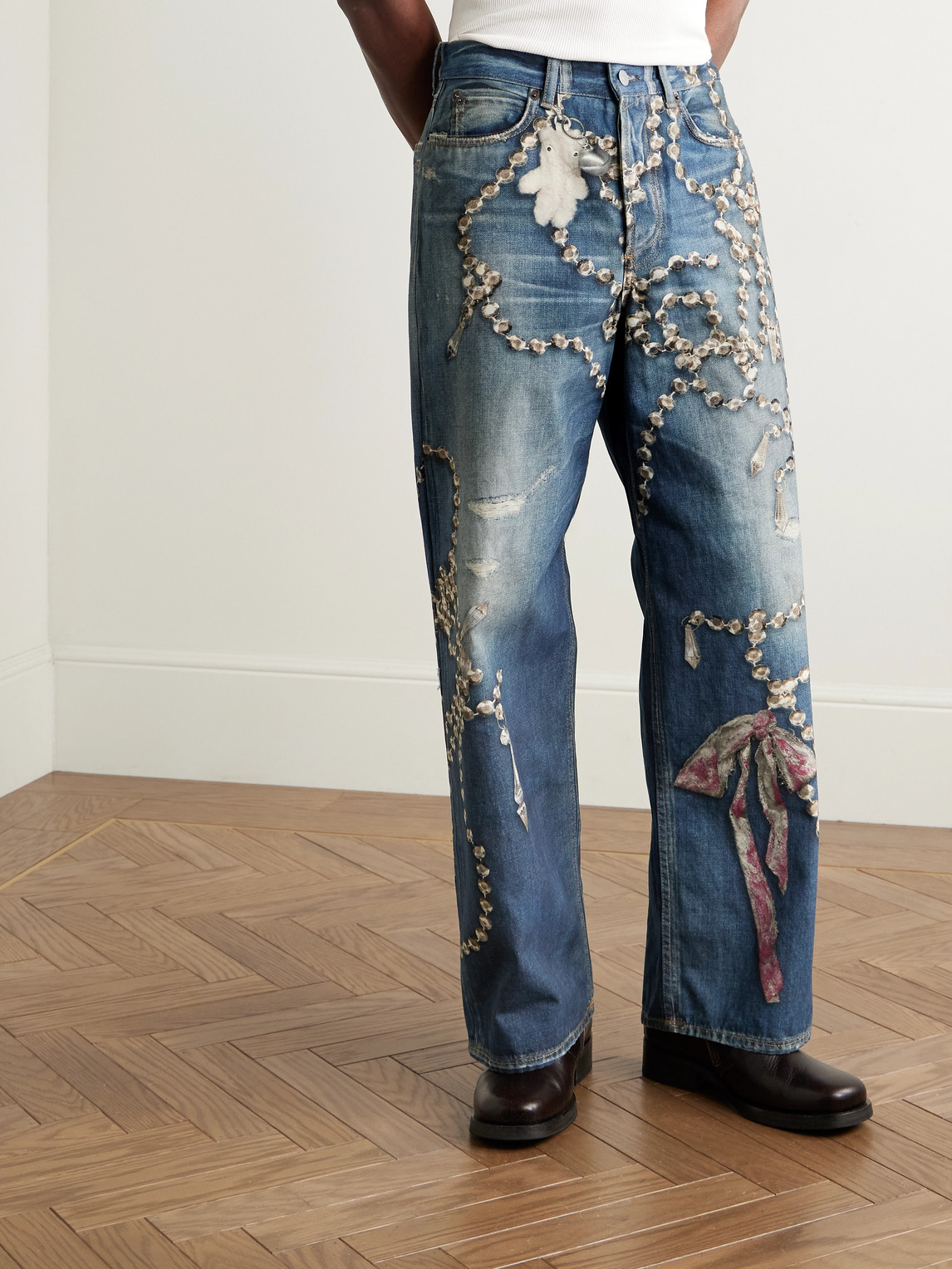 Acne Studios Mens Mid Blue 1981 Graphic-print Loose-fit Denim Jeans In Blue