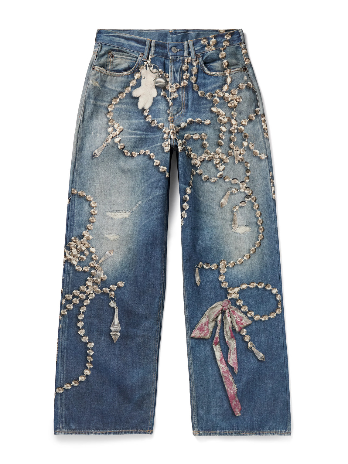 Acne Studios Mens Mid Blue 1981 Graphic-print Loose-fit Denim Jeans In Blue