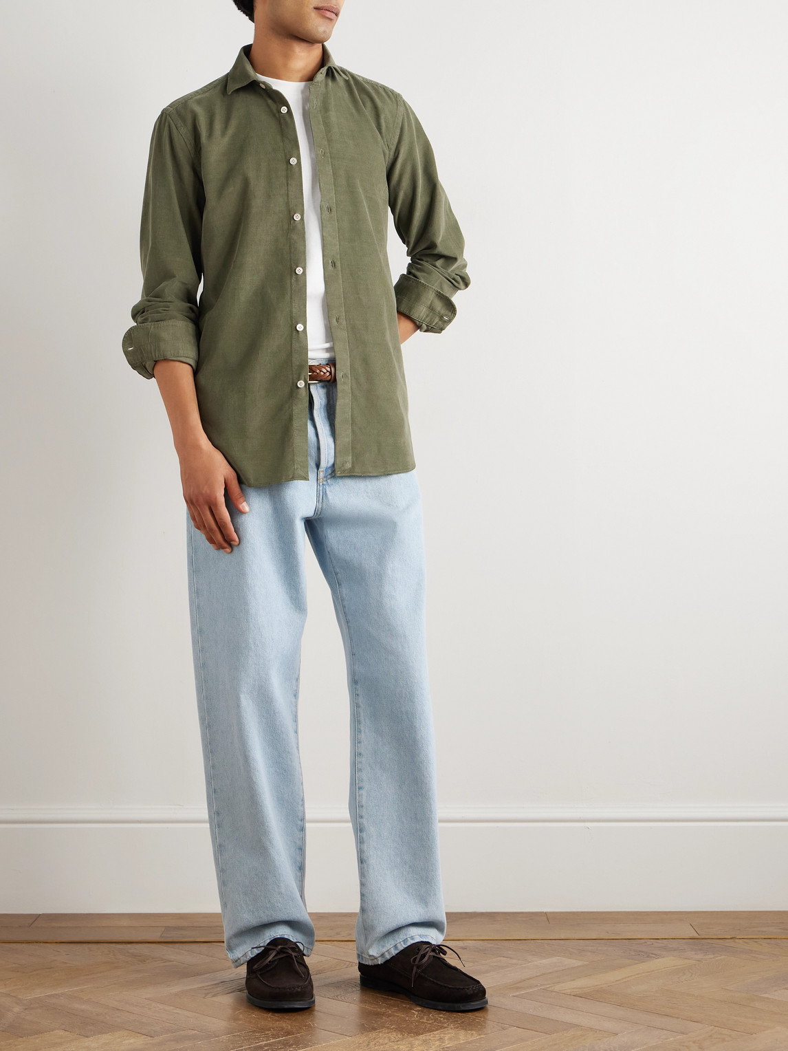 Boglioli Cotton-corduroy Shirt In Green