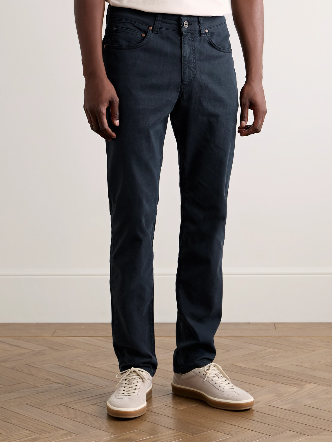 Boglioli Slim-fit Straight-leg Cotton-blend Twill Trousers In Blue