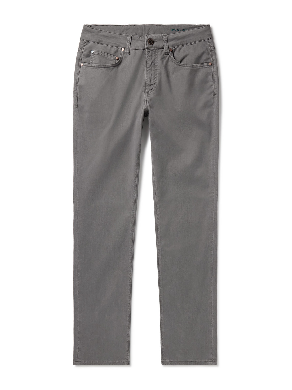 Boglioli Slim-fit Straight-leg Cotton-blend Twill Trousers In Gray