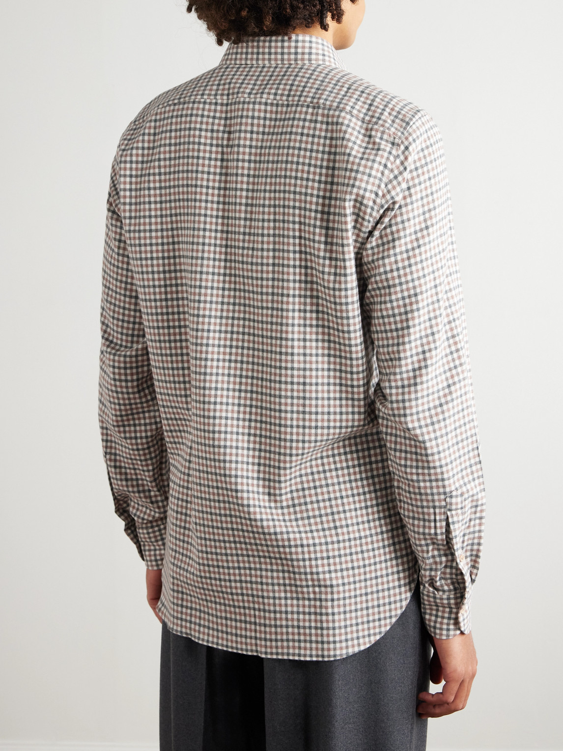 Boglioli Button-down Collar Checked Cotton-flannel Shirt In Neutral