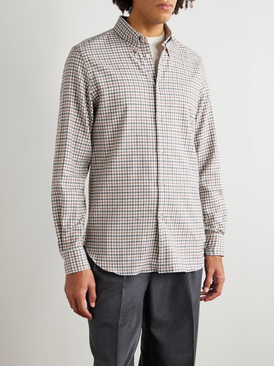 Boglioli Button-down Collar Checked Cotton-flannel Shirt In Neutral