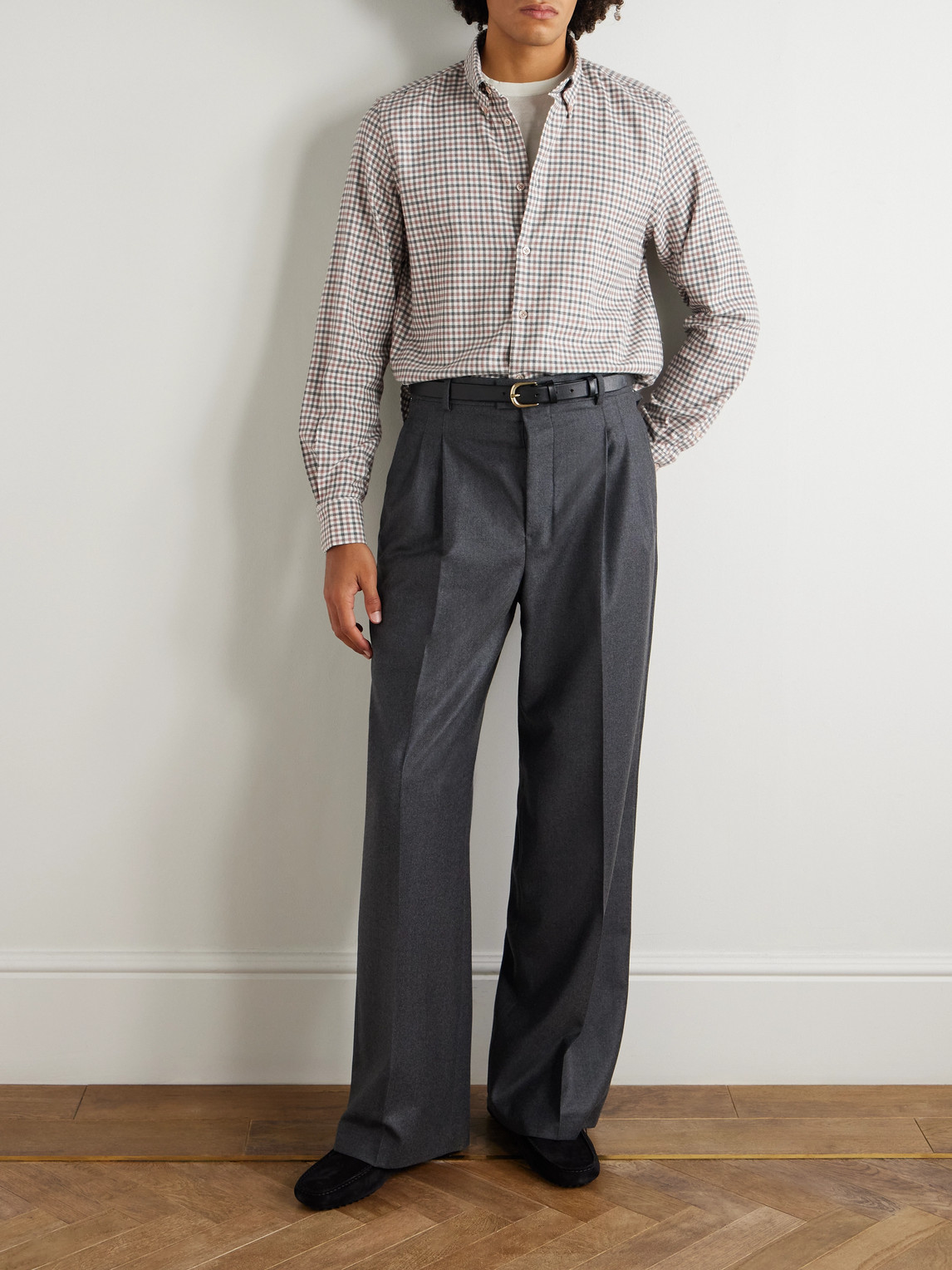 Boglioli Button-down Collar Checked Cotton-flannel Shirt In Neutral