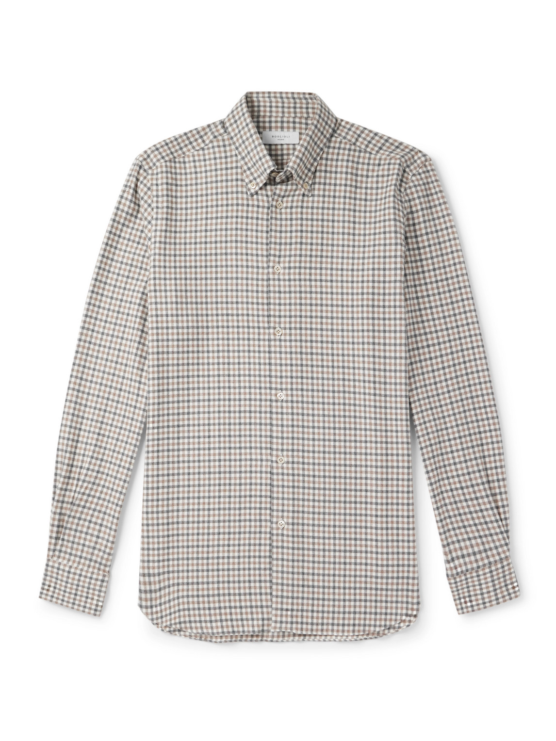 Boglioli Button-down Collar Checked Cotton-flannel Shirt In Neutral