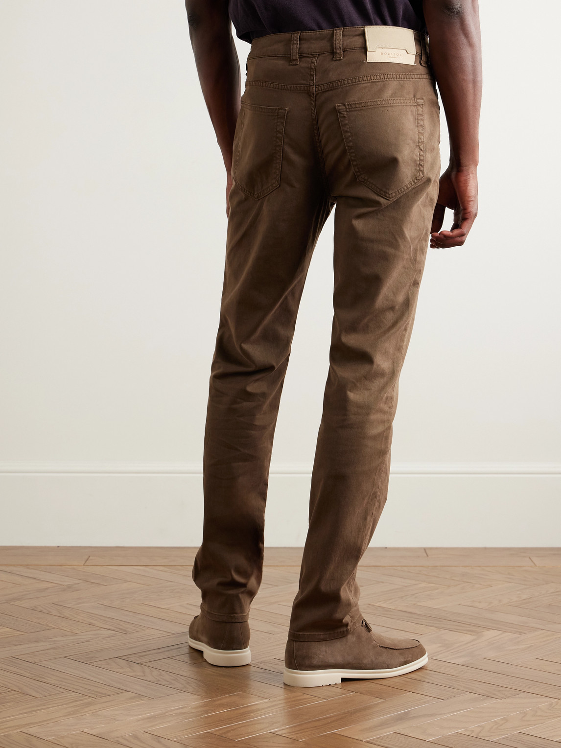 Boglioli Slim-fit Straight-leg Cotton-blend Twill Trousers In Brown