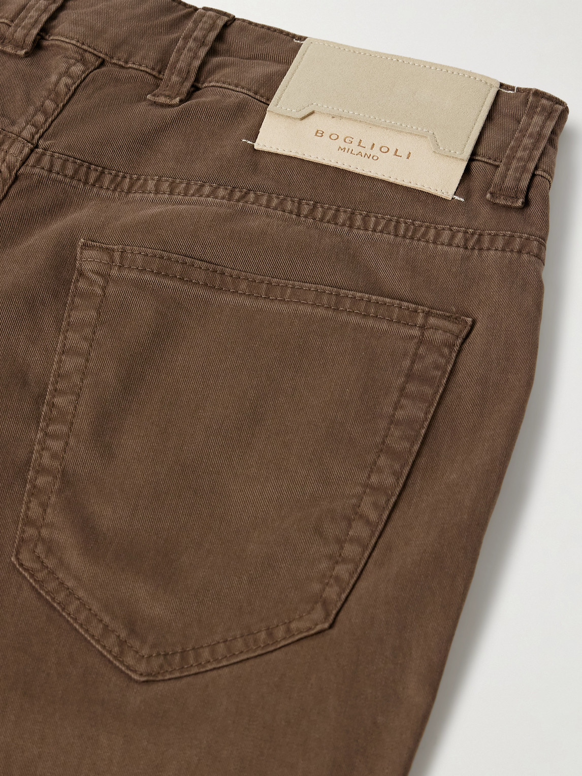 Boglioli Slim-fit Straight-leg Cotton-blend Twill Trousers In Brown