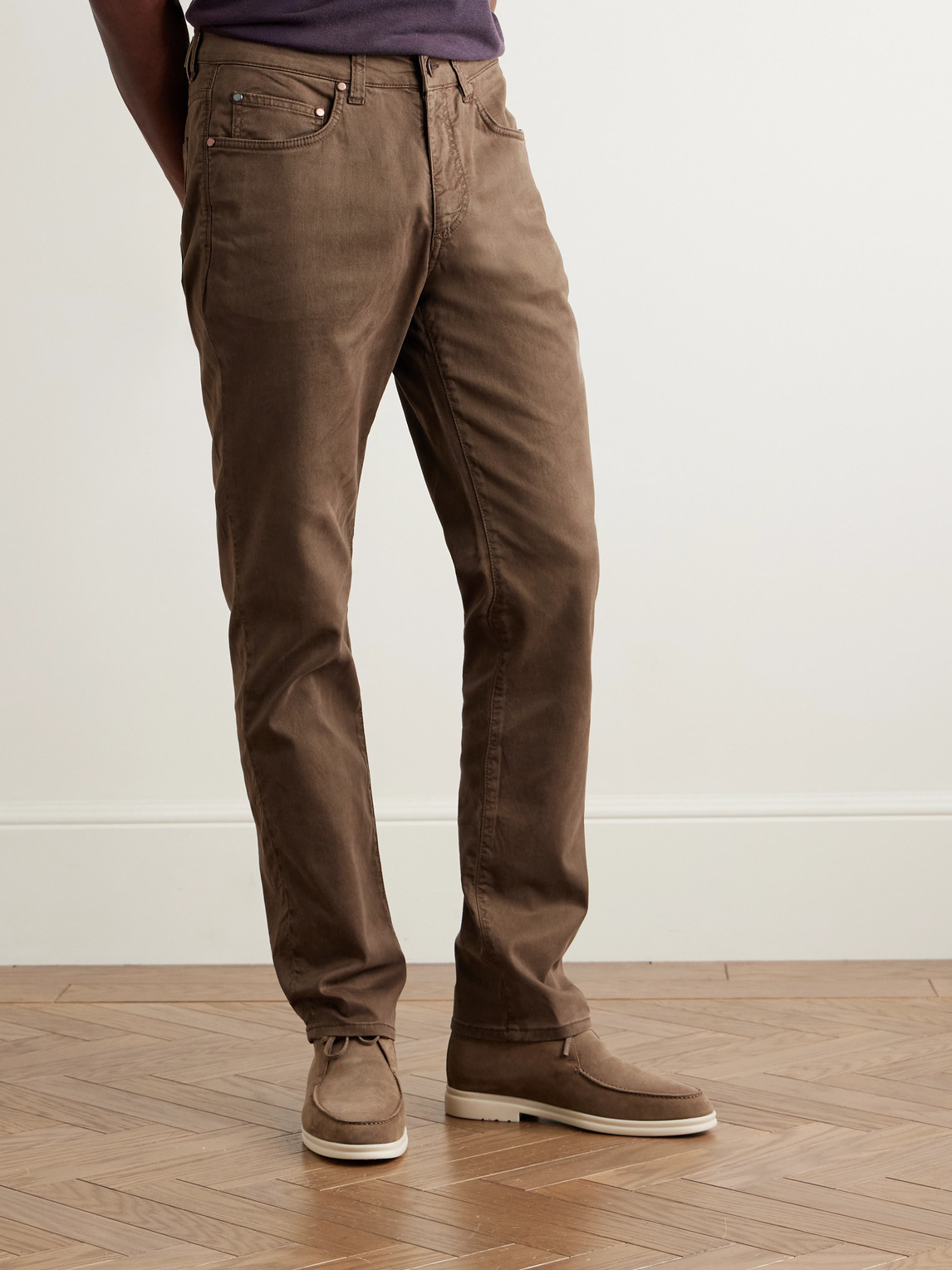 Boglioli Slim-fit Straight-leg Cotton-blend Twill Trousers In Brown