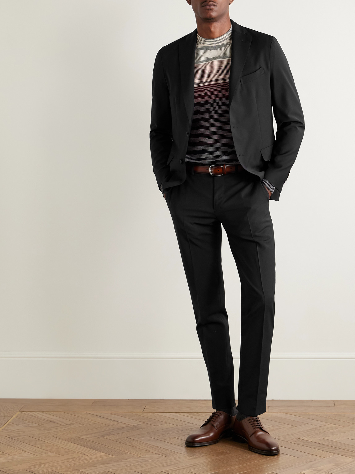 Boglioli K-jacket Unstructured Wool-blend Crepe Suit Jacket In Black