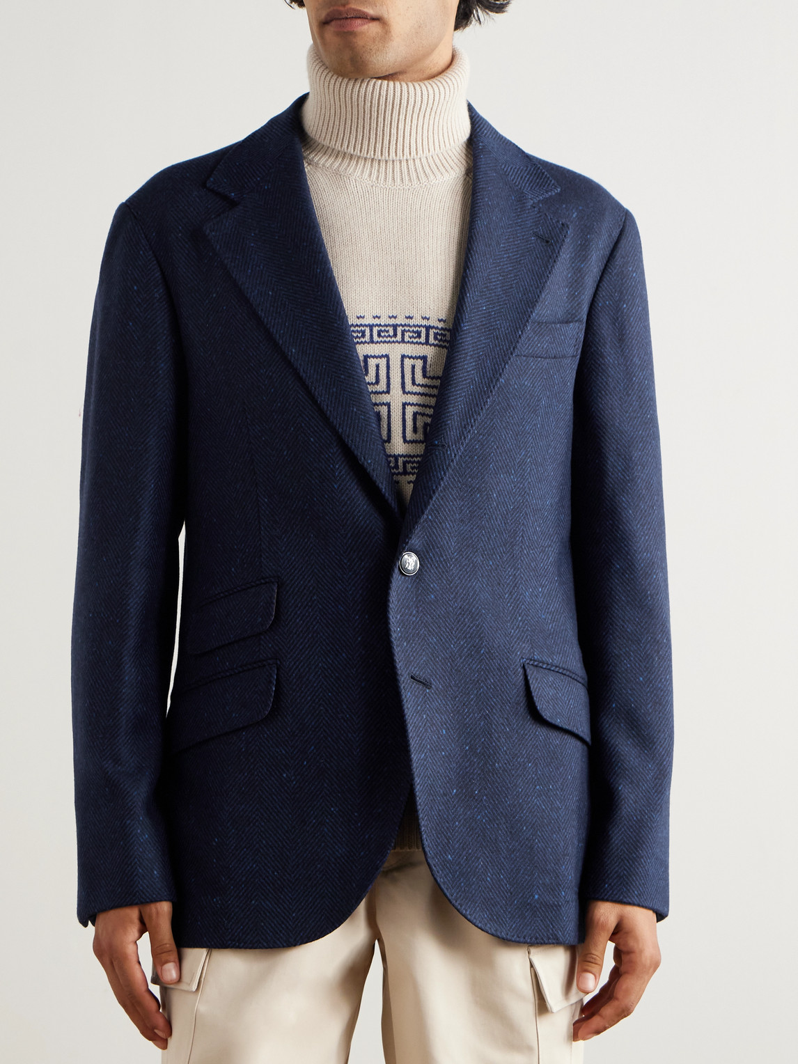  Brunello Cucinelli - Herringbone Wool And Cashmere-blend Blazer - Men - Blue - It 48 