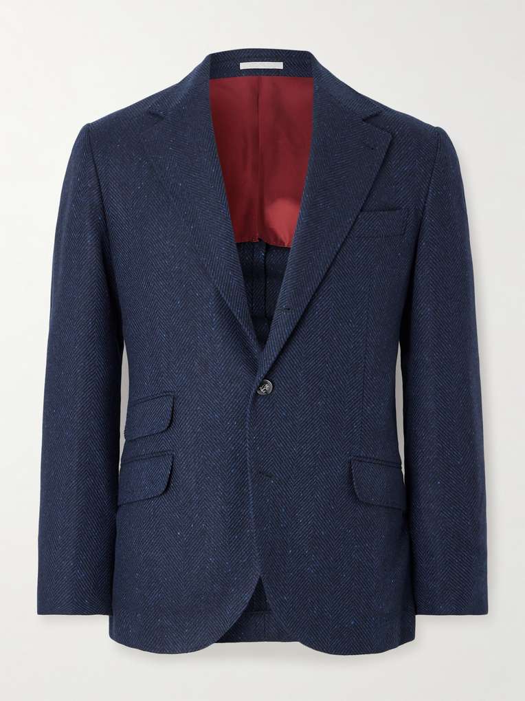 BRUNELLO CUCINELLI Herringbone Wool and Cashmere-Blend Blazer