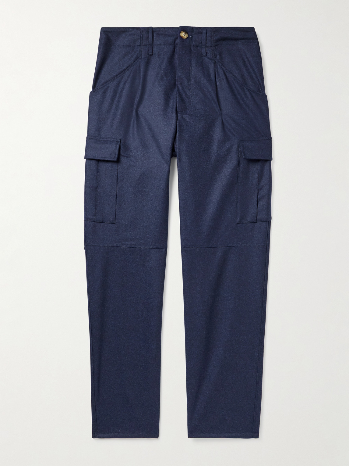 Brunello Cucinelli Straight-leg Virgin Wool-flannel Cargo Trousers In Blue