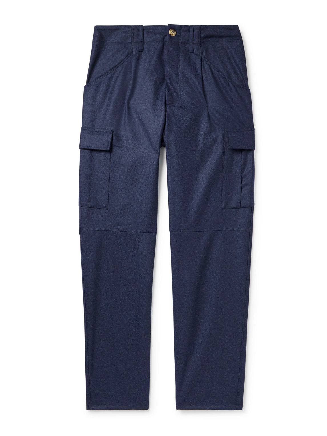 Brunello Cucinelli Straight-leg Virgin Wool-flannel Cargo Trousers In Blue